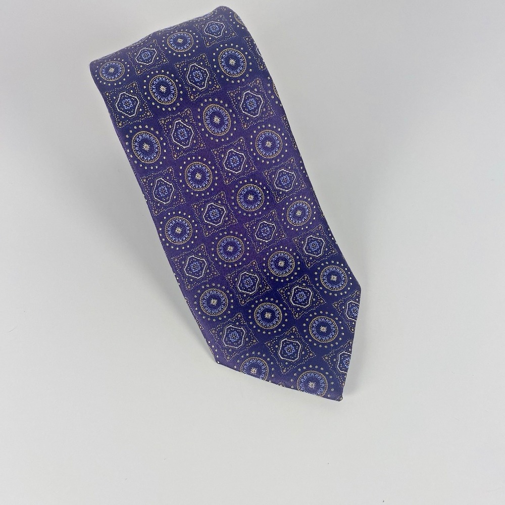 Jos A Bank‎ Reserve Men's XL 63" Necktie Purple Gold Geometric Jacquard Silk EUC